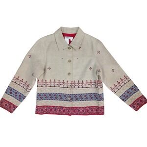 COLDWATER CREEK Linen‎ Embroidered Jacket Sz PM Boho Artsy Folk Lagenlook Chic